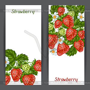 Banners with red strawberries. berries and leaves - vector image