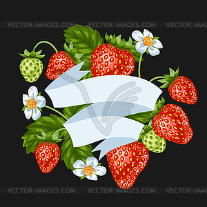 Background with red strawberries. berries and leaves - vector image