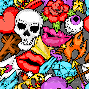 Seamless pattern with retro tattoo symbols. - vector image