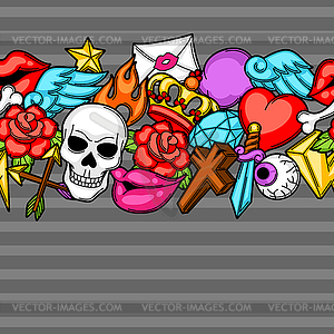 Seamless pattern with retro tattoo symbols. - vector clipart