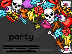 Party invitation with retro tattoo symbols. - vector clipart