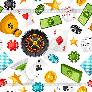 Казино азартные игры бесшовные модели с игровыми объектами - векторизованное изображение клипарта