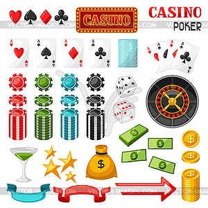 Set of casino gambling game objects and icons - vector image