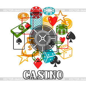 Casino gambling background design with game objects - vector clip art