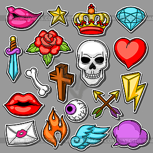 Set of retro tattoo symbols. Cartoon old school - vector clip art