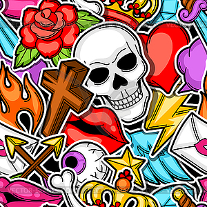 Seamless pattern with retro tattoo symbols. - vector clipart