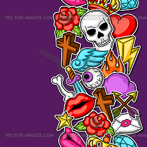 Seamless pattern with retro tattoo symbols. - vector image