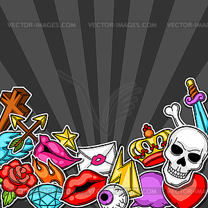 Background with retro tattoo symbols. Cartoon old - vector clip art