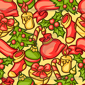 Merry Christmas seamless pattern with holiday - vector image