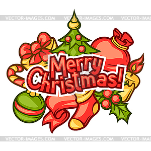 Мерри пригласительный билет Рождество с праздничной символикой - изображение в векторе / векторный клипарт
