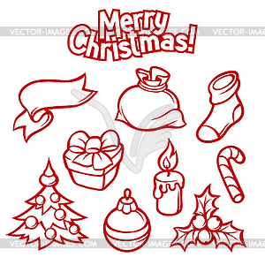 Set of Merry Christmas holiday symbols and object - vector image