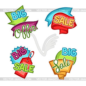 Set of sale banners, tags and labels in cartoon - vector clipart