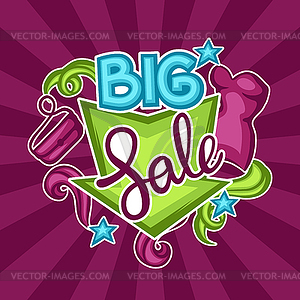 Sale banner with female clothing and accessories - royalty-free vector image