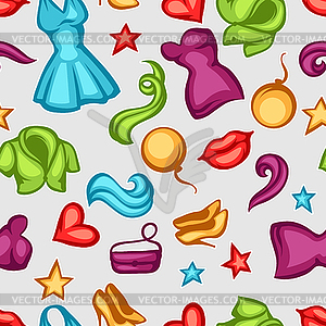 Fashion seamless pattern with female clothing and - vector clip art