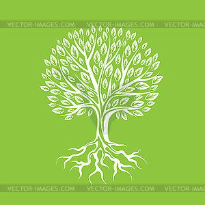 Abstract stylized tree with roots and leaves. - vector clipart