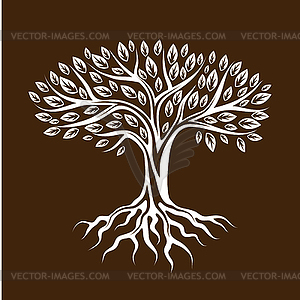 Abstract stylized tree with roots and leaves. - vector clipart