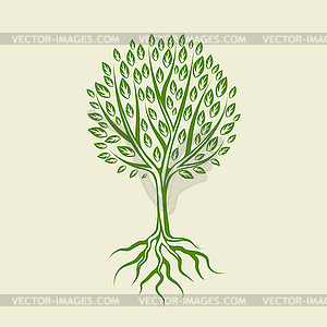 Abstract stylized tree with roots and leaves. - color vector clipart