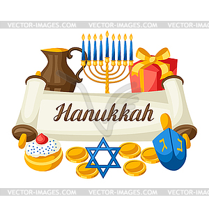 Jewish Hanukkah celebration card with holiday - stock vector clipart