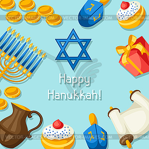 Jewish Hanukkah celebration card with holiday - vector image