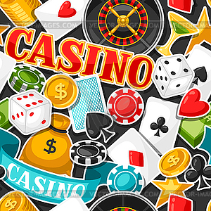 Casino gambling seamless pattern with game sticker - vector clipart