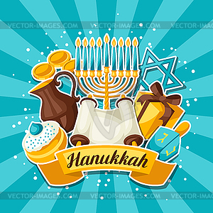 Jewish Hanukkah celebration card with holiday - vector clip art