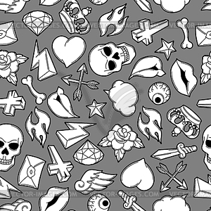 Seamless pattern with retro tattoo symbols. - vector clip art