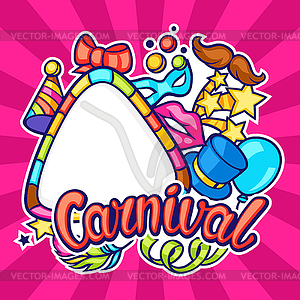 Celebration festive frame with carnival icons and - color vector clipart