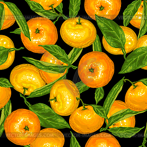 Seamless pattern with mandarins. Tropical fruits an - vector clip art