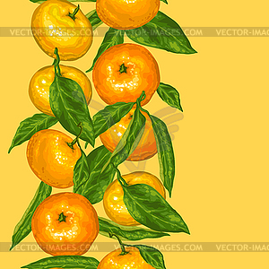 Seamless pattern with mandarins. Tropical fruits an - vector clipart