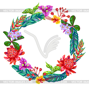 Decorative frame with Thailand flowers. Tropical - vector clipart