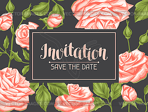 Wedding invitation card template with roses. - vector image