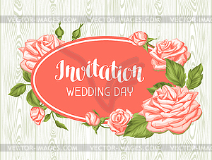 Wedding invitation card template with roses. - vector image