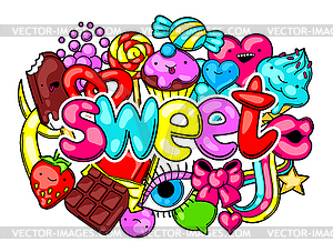 Kawaii print with sweets and candies. Crazy - vector image