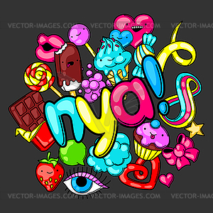 Kawaii print with sweets and candies. Crazy - vector image