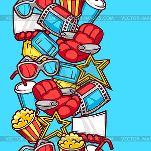 Seamless pattern of 3d movie elements and cinema - vector clip art