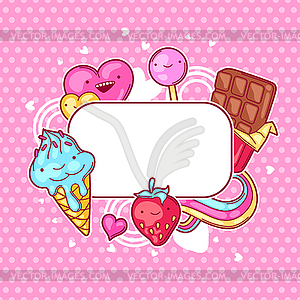 Kawaii heart frame with sweets and candies. Crazy - vector clipart / vector image