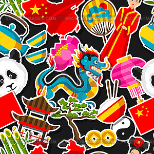 China seamless pattern. Chinese sticker symbols - vector clip art