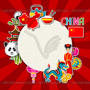 China background design. Chinese sticker symbols an - vector clipart