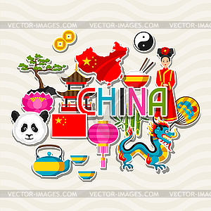 Китай фона дизайн. Китайские символы стикер - изображение векторного клипарта