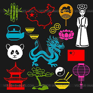 China icons set. Chinese symbols and objects - vector image