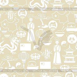 China seamless pattern. Chinese symbols and objects - vector clip art