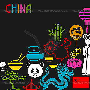 China background design. Chinese symbols and objects - vector image