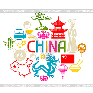 China background design. Chinese symbols and objects - vector image