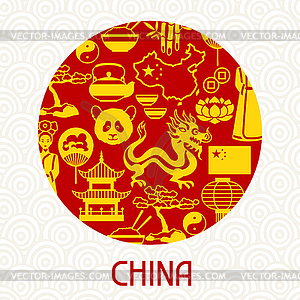 China card design. Chinese symbols and objects - vector image