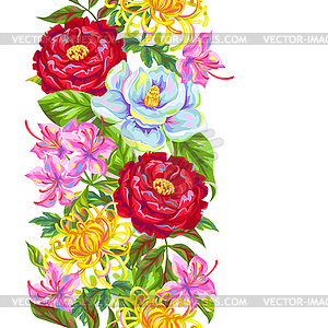 Seamless pattern with China flowers. Bright buds - vector clipart
