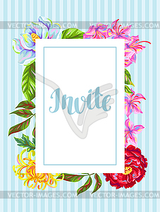 Invitation card with China flowers. Bright buds of - vector clip art