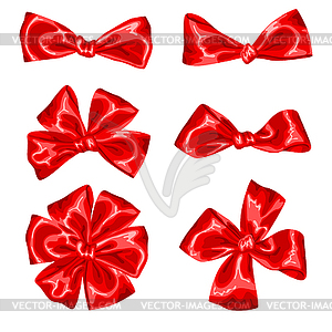 Set of red satin gift bows and ribbons - vector clip art