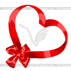 Valentine card with red satin bow and ribbon - vector clipart