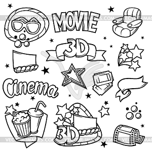 Set of 3d movie design elements and cinema objects - vector clipart