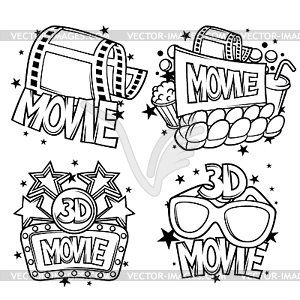 Cinema and 3d movie advertising designs in cartoon - vector image